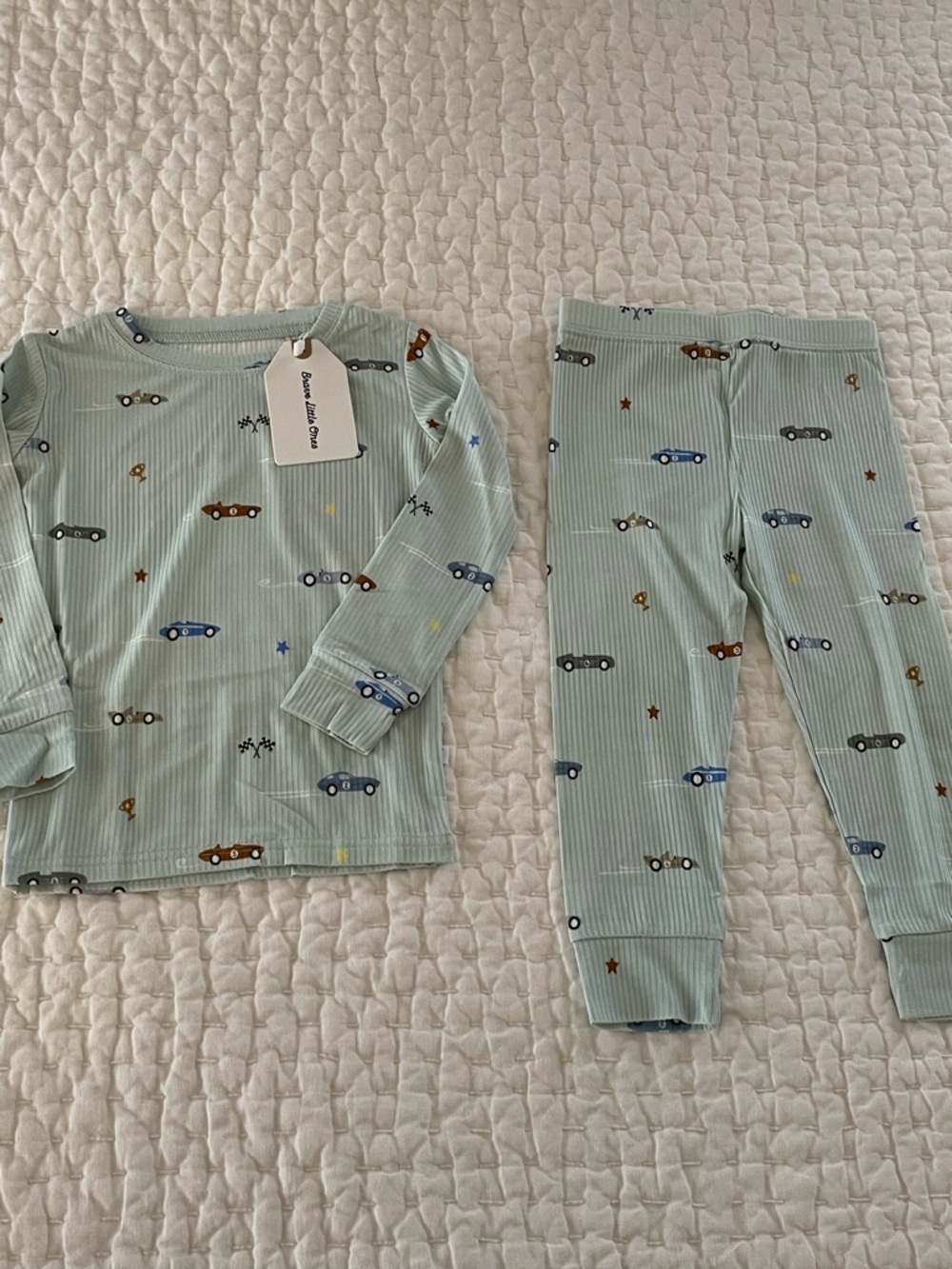NWT Brave Little Ones Ribbed Bamboo Toddler Racecar Print Pajama Set Size 2T